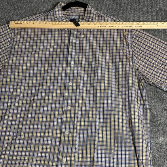 Structure Shirt Mens XL Blue Yellow Plaid Button Down Short Sleeve Cotton Casual - Picture 10 of 12